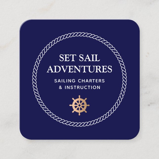  Nautical  Ship Helm  Rope Square Business Card (Front)