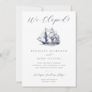 Nautical Ship Illustration Wedding Elopement  Card
