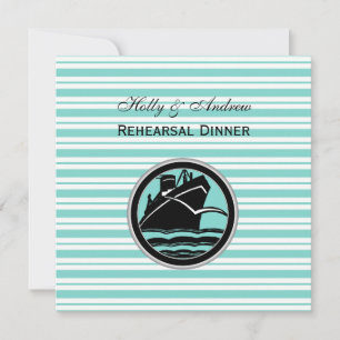 Nautical Ship Lt Blu Wht Stripe #2 S Rehearsal Din Invitation
