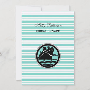 Nautical Ship Lt Blu Wht Stripe #2 V Bridal Shower Invitation