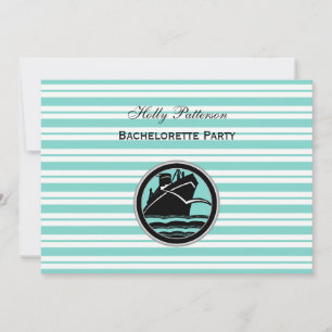Nautical Ship Lt Blue White Stripe  H Bachelorette Invitation
