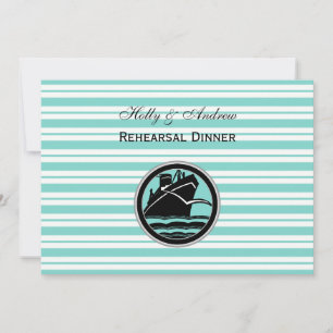 Nautical Ship Lt Blue White Stripe H Rehearsal Din Invitation