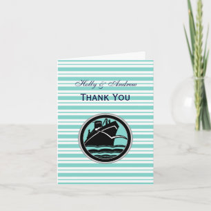 Nautical Ship Lt Blue White Stripe V Thank You Card