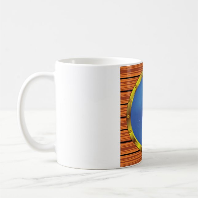 Nautical Ship Porthole Window with Blue Water Coffee Mug (Left)
