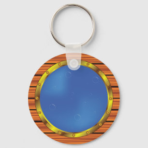 Nautical Ship Porthole Window with Blue Water Keychain