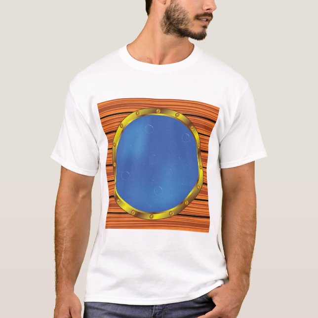 Nautical Ship Porthole Window with Blue Water T-Shirt (Front)