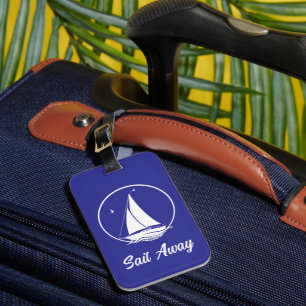Nautical ship/sailboat/boat blue/sail away luggage tag