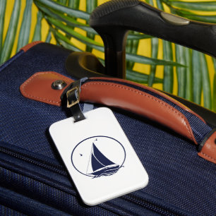 Nautical ship/sailboat/boat navy-blue luggage tag