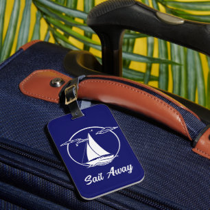 Nautical/ship/sailboat/boat navy-blue/sail away luggage tag
