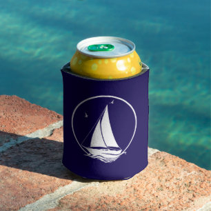 Nautical ship/sailboat/boat navy-blue/sailing can cooler