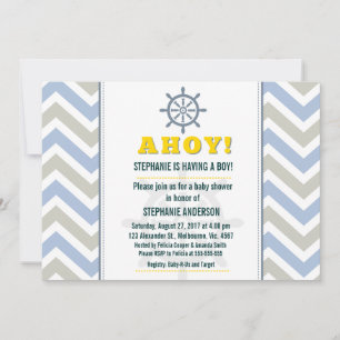 Nautical ship wheel baby boy shower invitation