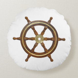 Nautical Ship Wheel Round Pillow