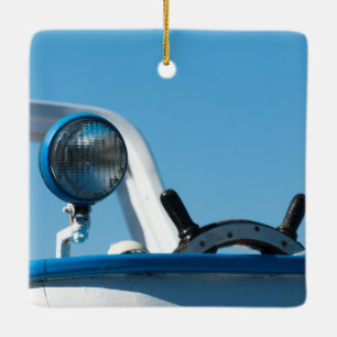 Nautical ship wheel sailboat ceramic ornament
