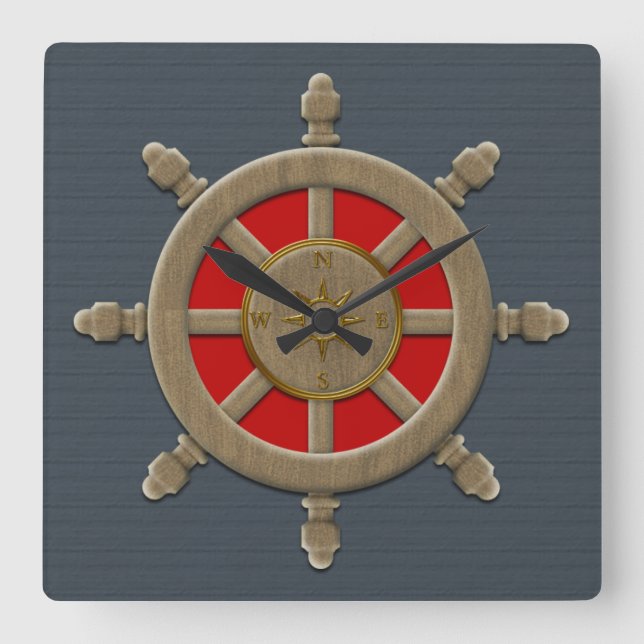 Nautical Ship Wheel Wall Clock (Front)