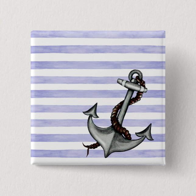 Nautical Ship's Anchor 2 Inch Square Button (Front)