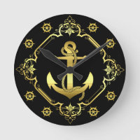 Nautical ship's anchor/wheels gold/black/black