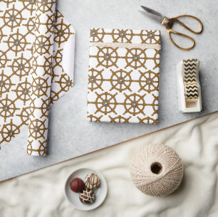 nautical ship's helm wheel wrapping paper