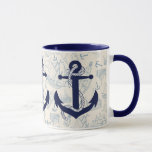 NAUTICAL SHIPS MUG<br><div class="desc">NAUTICAL BLUE SHIPS ON CREAM BACKGROUND WITH BLUE ANCHOR</div>