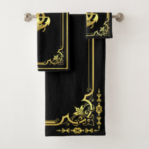 Nautical ship's wheel/anchor navy-blue/gold bath t bath towel set