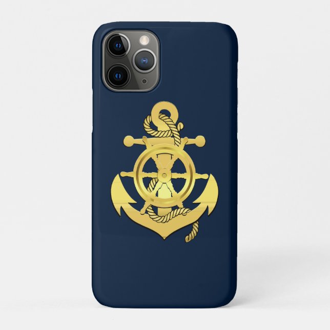 Nautical ship's wheel/anchor navy-blue/gold   Case-Mate iPhone case (Back)