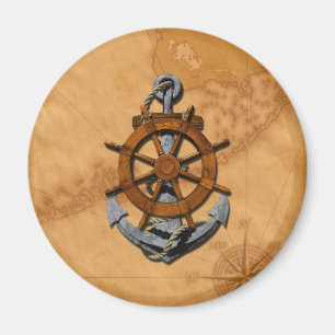 Nautical Ships Wheel And Anchor Magnet