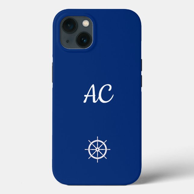 Nautical Ships Wheel Blue+White (Personalize) Case-Mate iPhone Case (Back)
