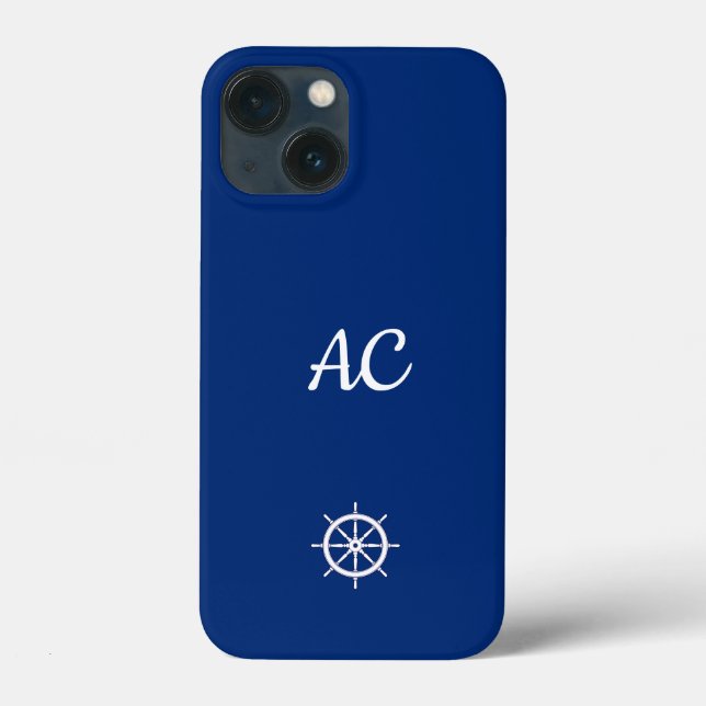 Nautical Ships Wheel Blue+White (Personalize) Case-Mate iPhone Case (Back)