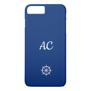 Nautical Ships Wheel Blue+White (Personalize) Case-Mate iPhone Case