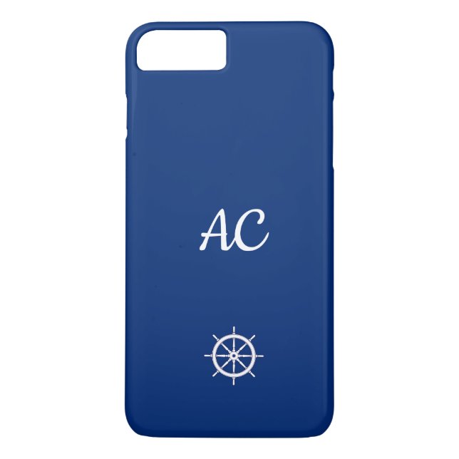 Nautical Ships Wheel Blue+White (Personalize) Case-Mate iPhone Case (Back)