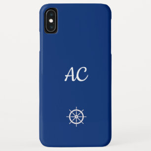 Nautical Ships Wheel Blue+White (Personalize) iPhone XS Max Case