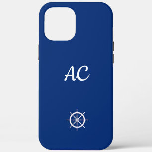 Nautical Ships Wheel Blue+White (Personalize) iPhone 12 Pro Max Case