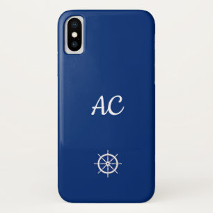 Nautical Ships Wheel Blue+White (Personalize) Case-Mate iPhone Case