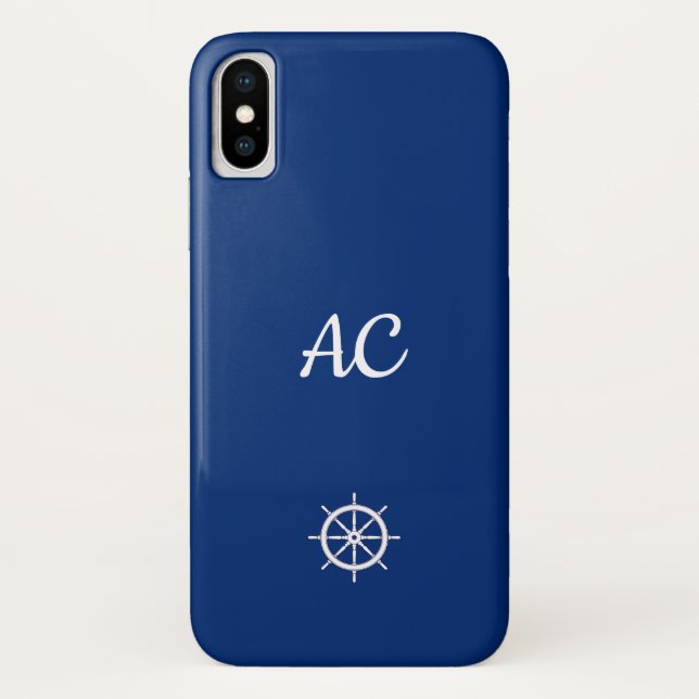 Nautical Ships Wheel Blue+White (Personalize) Case-Mate iPhone Case (Back)