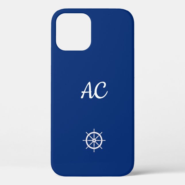 Nautical Ships Wheel Blue+White (Personalize) Case-Mate iPhone Case (Back)