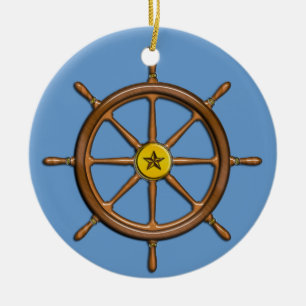 Nautical Ship's Wheel Ceramic Ornament