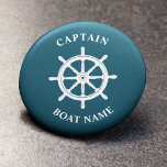 Nautical Ships Wheel Helm Captain Boat Name 2 Inch Round Button<br><div class="desc">Navy Deep Teal Nautical Ships Wheel - Helm and Your Personalized Boat Name and Customizable Captain Rank Button.</div>