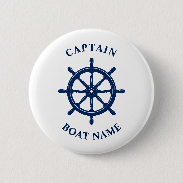 Nautical Ships Wheel Helm Captain Boat Name Navy 2 Inch Round Button (Front)
