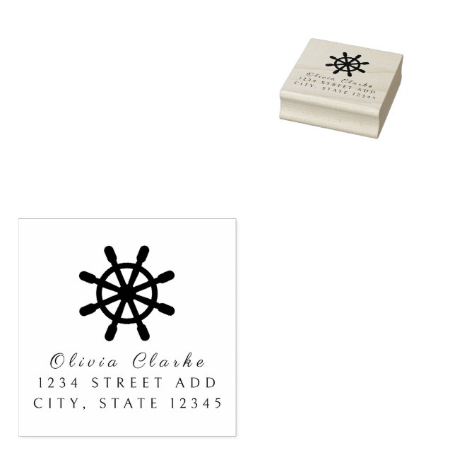 Nautical Ships Wheel Helm  Stylish Script   Rubber Stamp (Stamped)