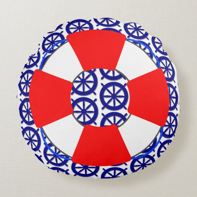 Nautical Ship's Wheel Throw Pillow (Front)