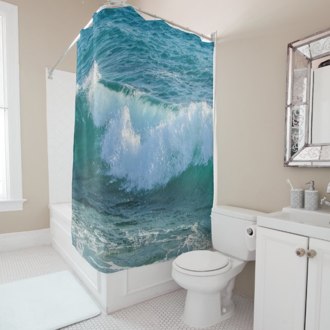 Nautical Shower Curtain, Waves sea shore ocean (In Situ)