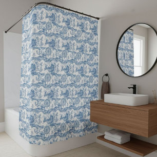 Nautical Shower Curtain with Anchors and Ocean 