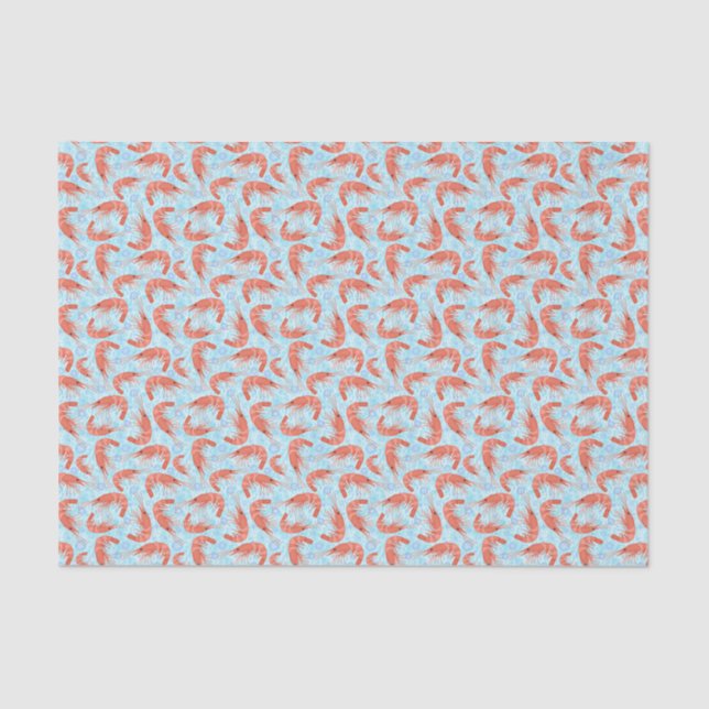 Nautical Shrimp Prawn Coral | Light Blue Pattern Tissue Paper (Front)