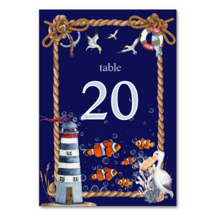 Nautical Sign with Lighthouse & Clown Fish Table Number