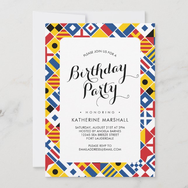 Nautical Signal Flag Pattern Birthday Invitation (Front)