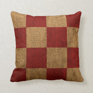 Nautical Signal Flag - Red and Natural Check Throw Pillow
