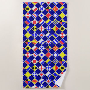 Nautical Signal Flags Checkers Decor on a Beach Towel