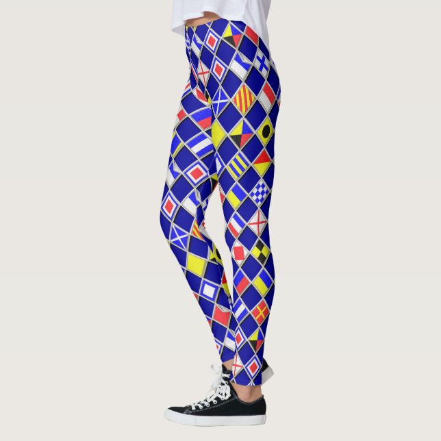 Nautical Signal Flags Checkers Decor on Leggings (Left)