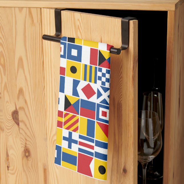 Nautical Signal Flags Pattern Kitchen Towel (Thirds Fold)