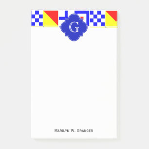 Nautical Signal Flags Royal Quatrefoil Monogram Post-it Notes