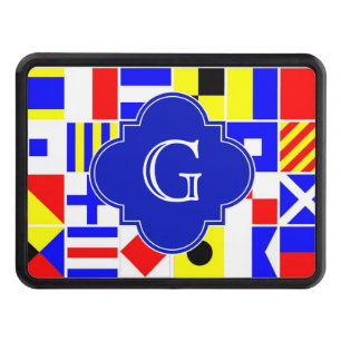 Nautical Signal Flags Royal Quatrefoil Monogram Trailer Hitch Cover